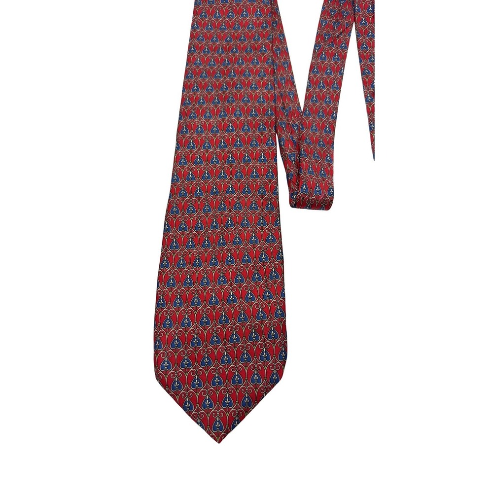 Fendi Cravatte Silk Neck‎ Tie Red Blue Geometric Made in Italy 60" L 3.75" W